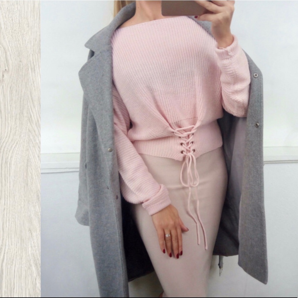 Pink Lace up sweater